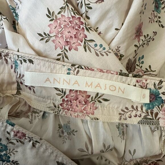 ANNA MASON Maxi Skirt Beige Floral Tiered Flare Cotton Peasant Fairy - Picture 8 of 11